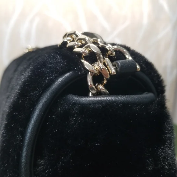 Kate Spade Carey Faux Fur Small Flap Shoulder Bag Crossbody Purse In Black